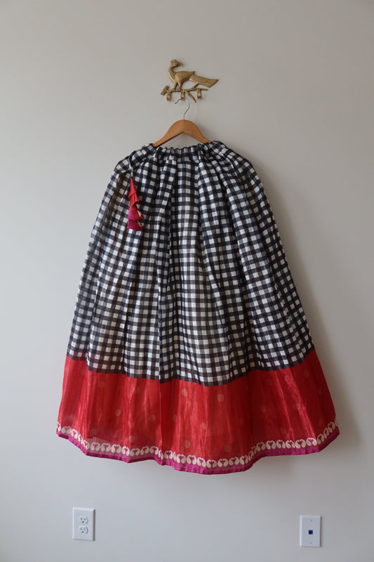 Pink Red Plaid Silk Lehenga Set - Size L, New