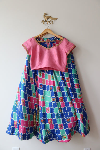 Multicolor Choli Set With Pink Blouse - Size M/L, Preloved