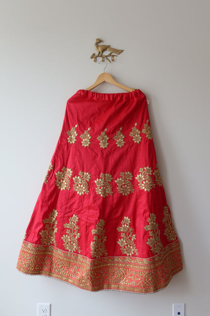 Hot Pink Silk Lehenga Set With Peach Coral Dupatta - Size 42, Brand New