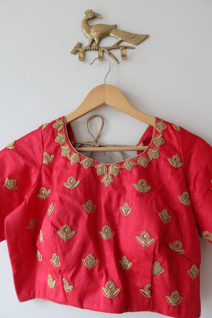 Hot Pink Silk Lehenga Set With Peach Coral Dupatta - Size 42, Brand New