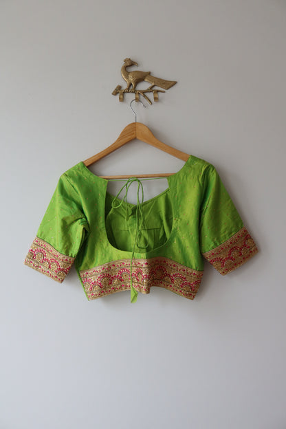 Green and Pink Silk Sari Set - New