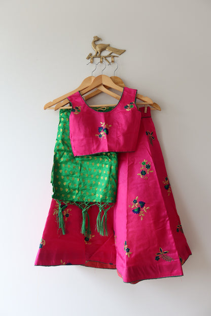 Pink & Green Kids Lehenga Set- Size 28, New