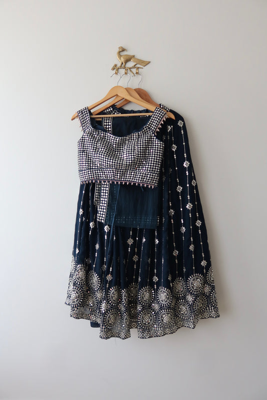 Blue Sequined Lehenga with Potli Bag- New 36/38