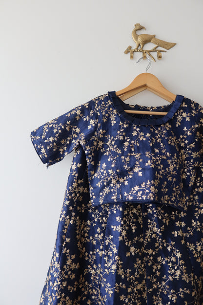 Navy Blue 3-Piece Silk Lehenga Set - 36 , Brand New