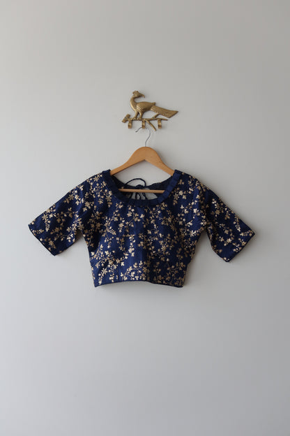 Navy Blue 3-Piece Silk Lehenga Set - 36 , Brand New