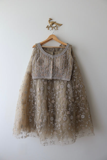 Mauve Pearl Embellished Net Lehenga Set - 38/40, New