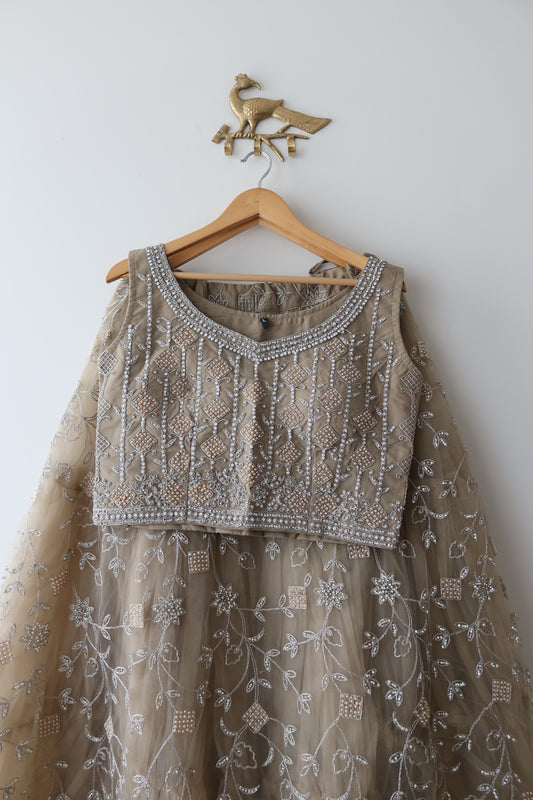 Mauve Pearl Embellished Net Lehenga Set - 40/42, New