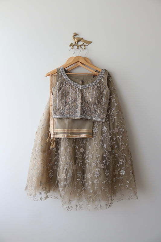 Mauve Pearl Embellished Net Lehenga Set - 40/42, New