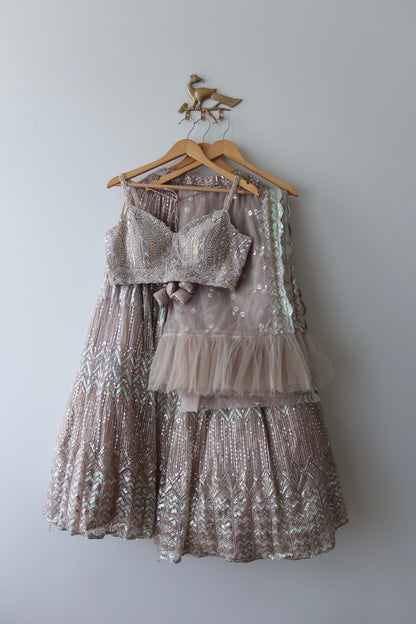 Silver Sequined Nazranaa Lehenga Set- Size 38, Preloved