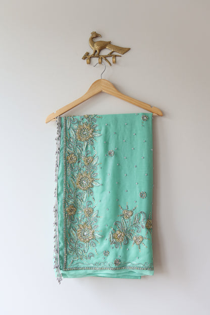Sea Green Embellished Sari
