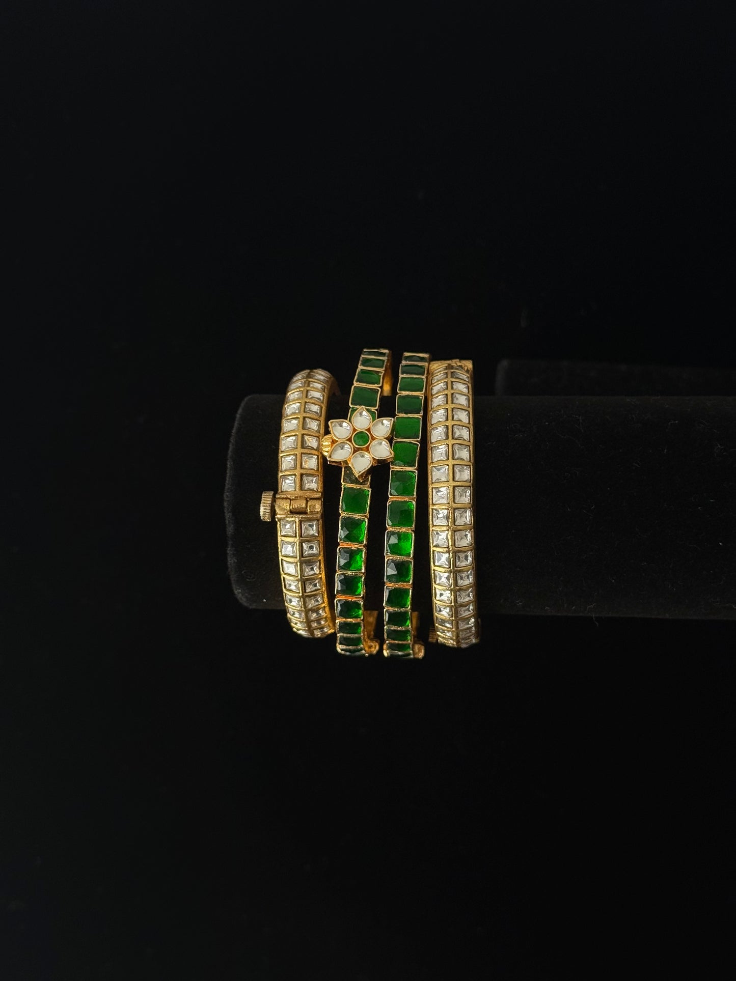 Polki-Style Clear Bangles (Set of 2)