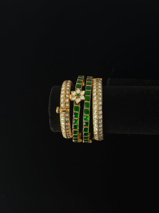 Polki-Style Clear Bangles (Set of 2)