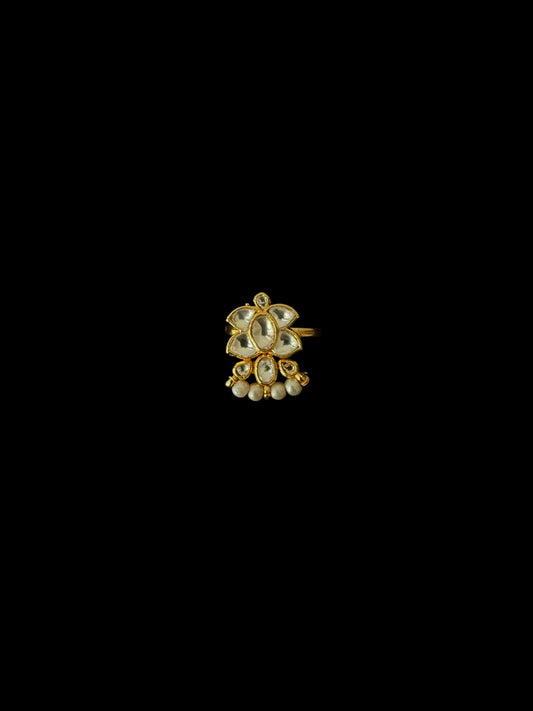 Clear Kundan Lotus Ring