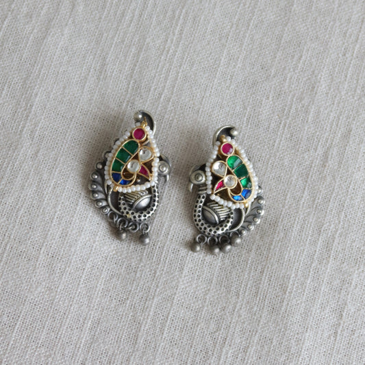 Oxidized Kundan Peacock Earrings - One Size, Brand New