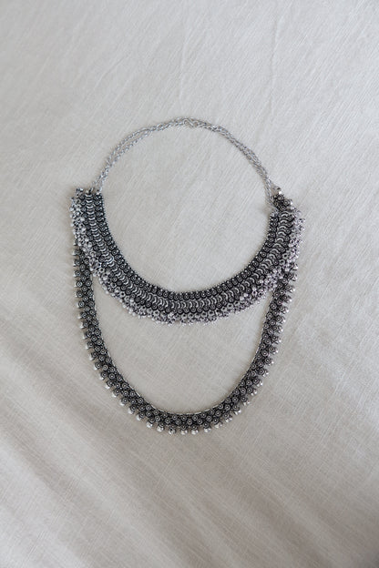 Oxidized 2-Piece Silver Choker Necklace - New, One Size