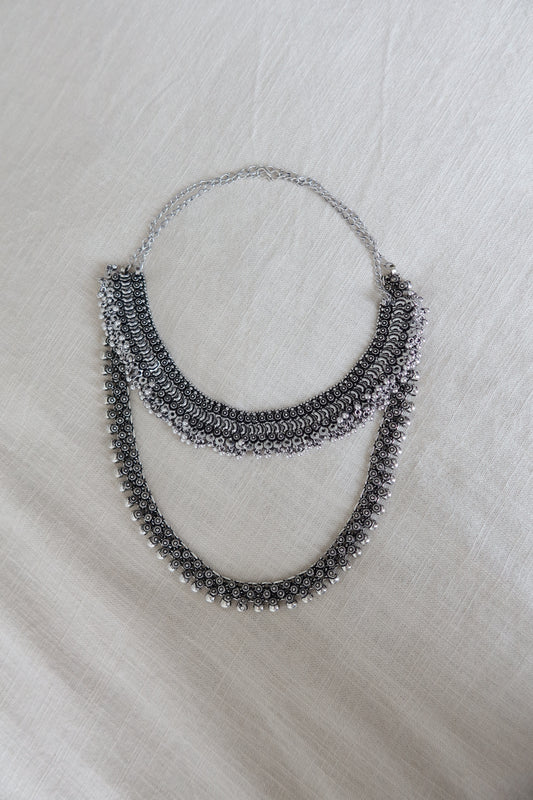 Oxidized 2-Piece Silver Choker Necklace - New, One Size