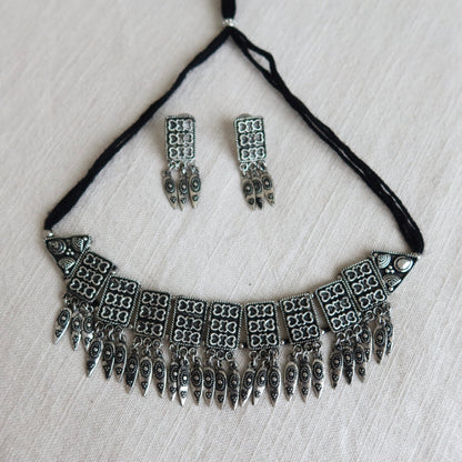 Oxidized Silver Choker Necklace - New, One Size