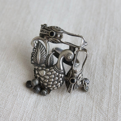 Silver Fusion Ring With Bird Design - One Size, Brand New