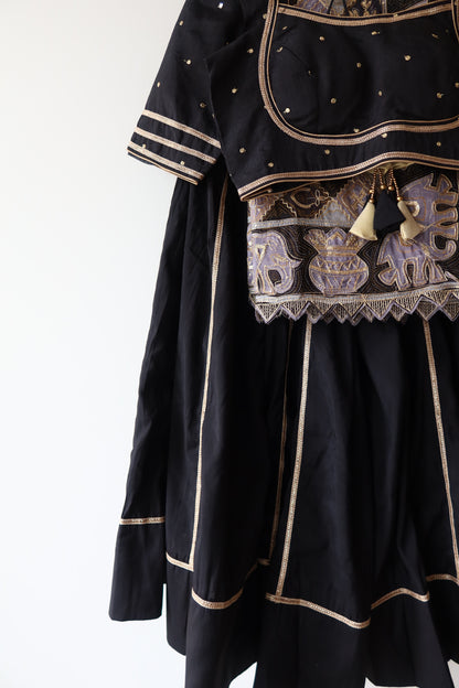 Black and Gold Striped Lehenga Choli Full set - New, Size M/L