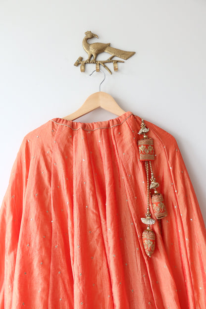 Peach and Gray Floral Lehenga Set - Brand New, Size M/L