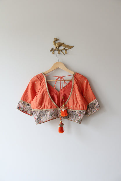 Peach and Gray Floral Lehenga Set - Brand New, Size M/L