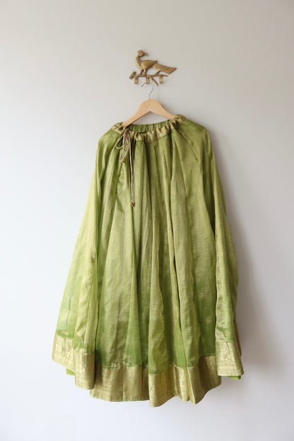 Lime Green Tissue Silk Lehenga Choli Full set - New, Size XXL/3XL
