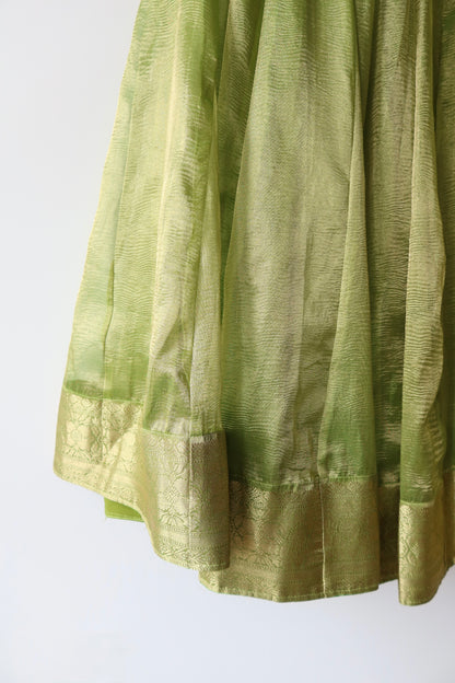 Lime Green Tissue Silk Lehenga Choli Full set - New, Size XXL/3XL