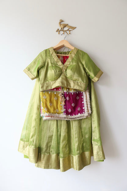 Lime Green Tissue Silk Lehenga Choli Full set - New, Size XXL/3XL