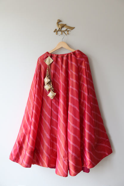 Pink and Blue Leheriya Print Lehenga Choli Full set - New, Size L/XL