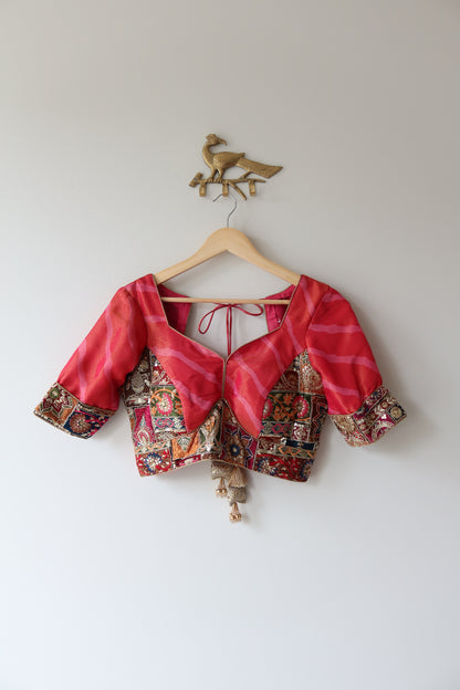 Pink and Blue Leheriya Print Lehenga Choli Full set - New, Size L/XL