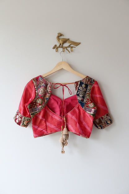 Pink and Blue Leheriya Print Lehenga Choli Full set - New, Size L/XL