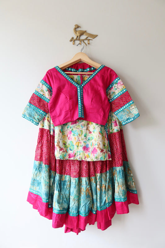 Pink and Blue Cotton Lehenga Choli Full set - New, Medium