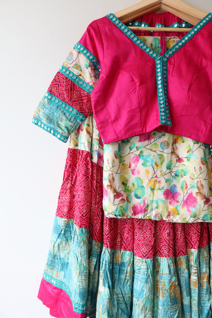 Pink and Blue Cotton Lehenga Choli Full set - New, Medium