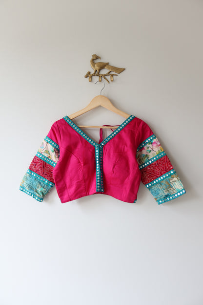 Pink and Blue Cotton Lehenga Choli Full set - New, Medium