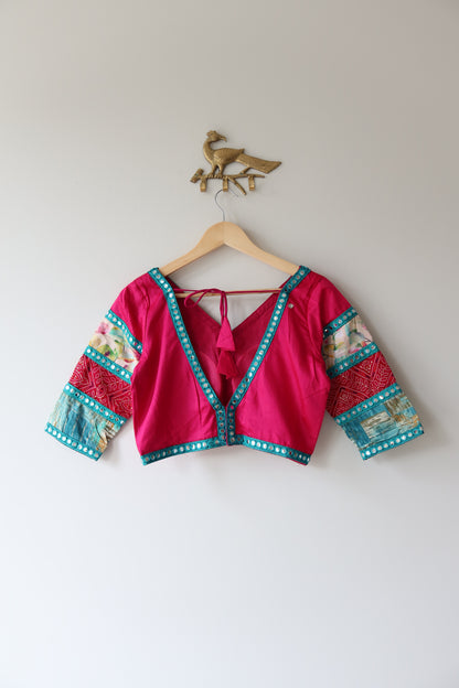 Pink and Blue Cotton Lehenga Choli Full set - New, Medium