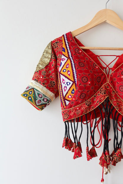 Red and Gold Block Print Lehenga Choli - New, M/L