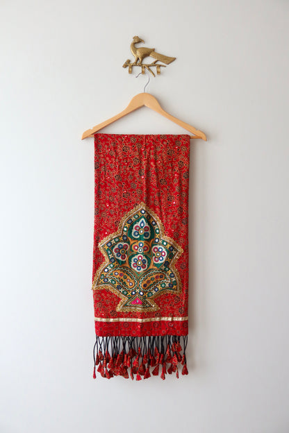 Red and Gold Block Print Lehenga Choli - New, M/L