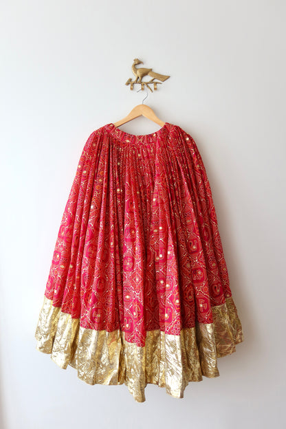 Red and Gold Bandhani Lehenga Choli - New, M/L