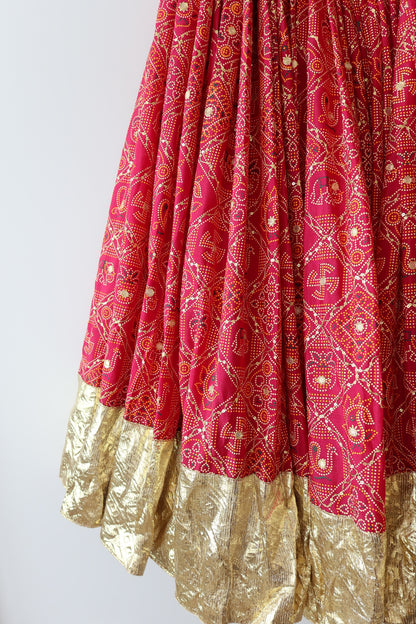 Red and Gold Bandhani Lehenga Choli - New, M/L