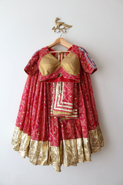 Red and Gold Bandhani Lehenga Choli - New, M/L
