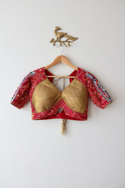 Red and Gold Bandhani Lehenga Choli - New, M/L