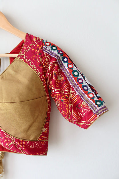 Red and Gold Bandhani Lehenga Choli - New, M/L