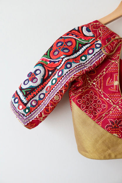 Red and Gold Bandhani Lehenga Choli - New, M/L