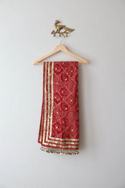 Red and Gold Bandhani Lehenga Choli - New, M/L