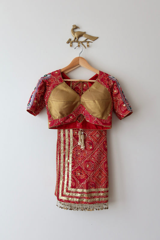 Red and Gold Bandhani Lehenga Choli - New, M/L