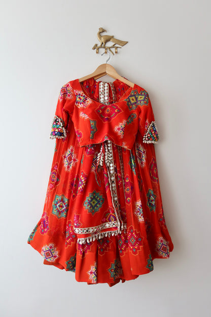 Orange Festive Printed Lehenga Choli - New, S/M