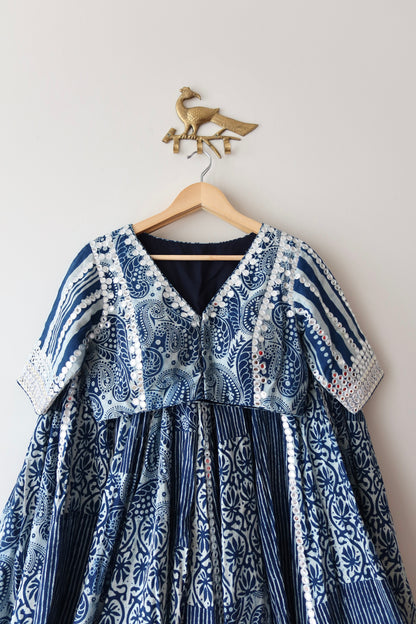 Blue and White Paisley Print Lehenga Choli - New, XL/XXL