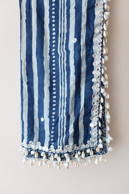 Blue and White Paisley Print Lehenga Choli - New, XL/XXL