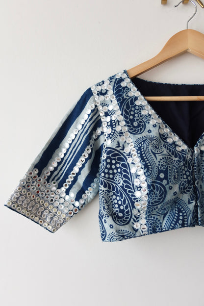 Blue and White Paisley Print Lehenga Choli - New, XL/XXL