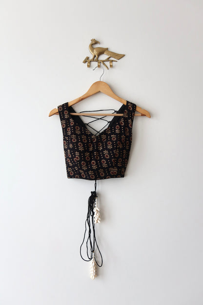 Black and Red Cotton Block Print Lehenga Choli - New, S/M